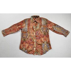 Lauren Ralph Lauren Paisley Button Shirt Petite Small PS Cotton Boho Multicolor
